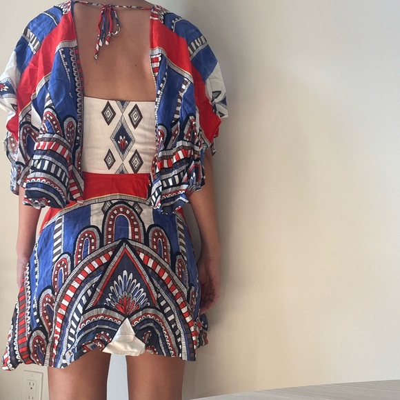 FARM Rio Red and Blue Patterned Mini Dress - Picture 4 of 5